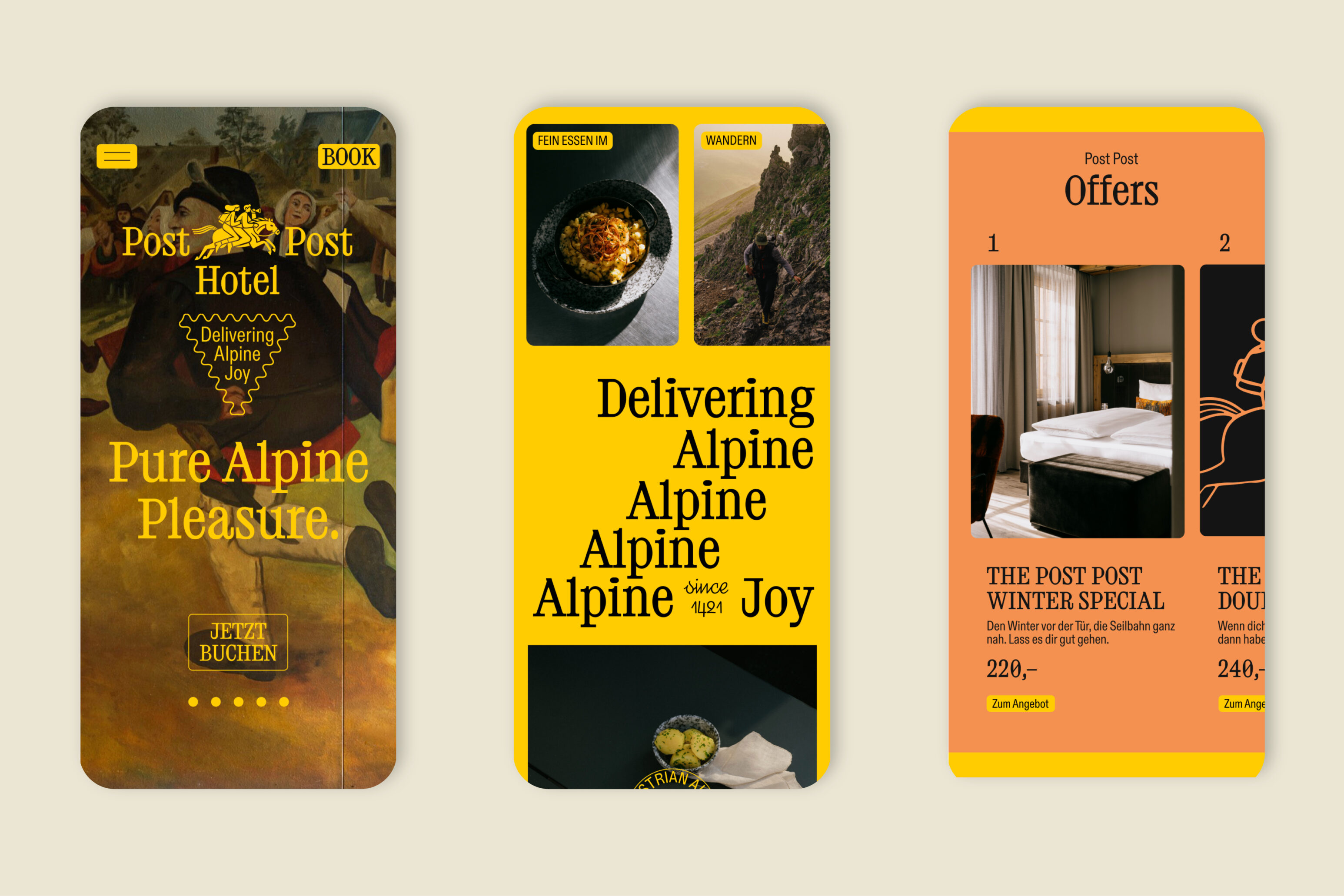 Branding, typography and print design by Studio Bruch for Post Post Hotel in the Austrian Alps