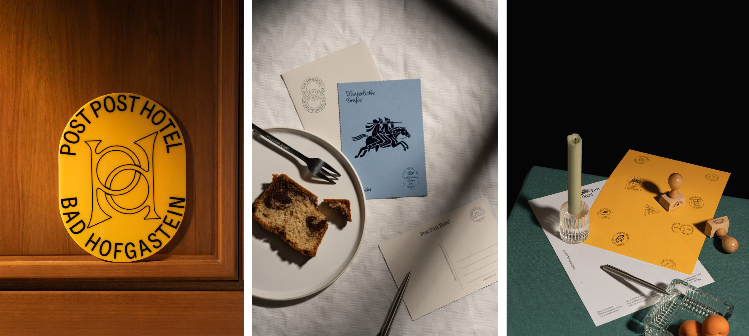 Branding, typography and print design by Studio Bruch for Post Post Hotel in the Austrian Alps