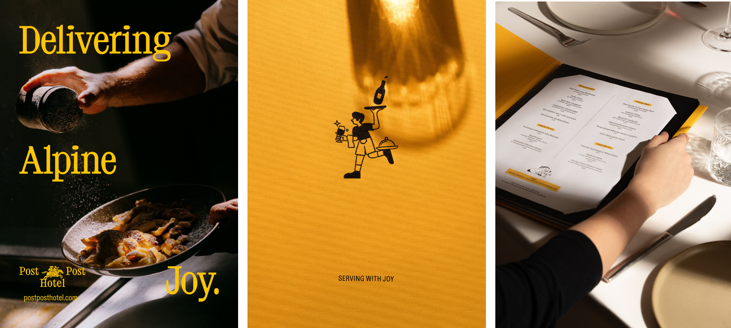 Branding, typography and print design by Studio Bruch for Post Post Hotel in the Austrian Alps