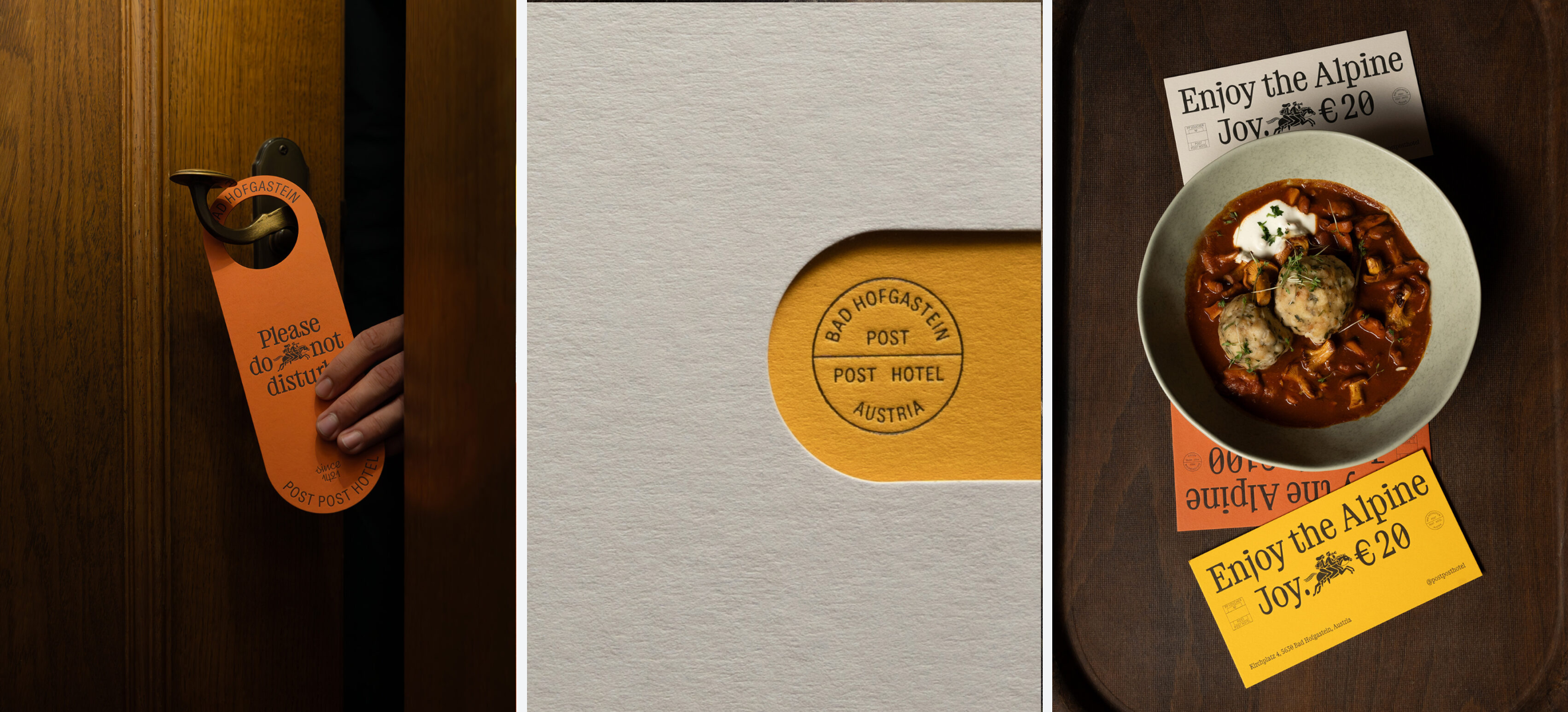 Branding, typography and print design by Studio Bruch for Post Post Hotel in the Austrian Alps