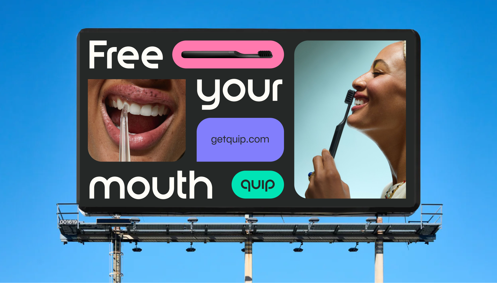 quip center brand identity wordmark logo typography bpo review billboards