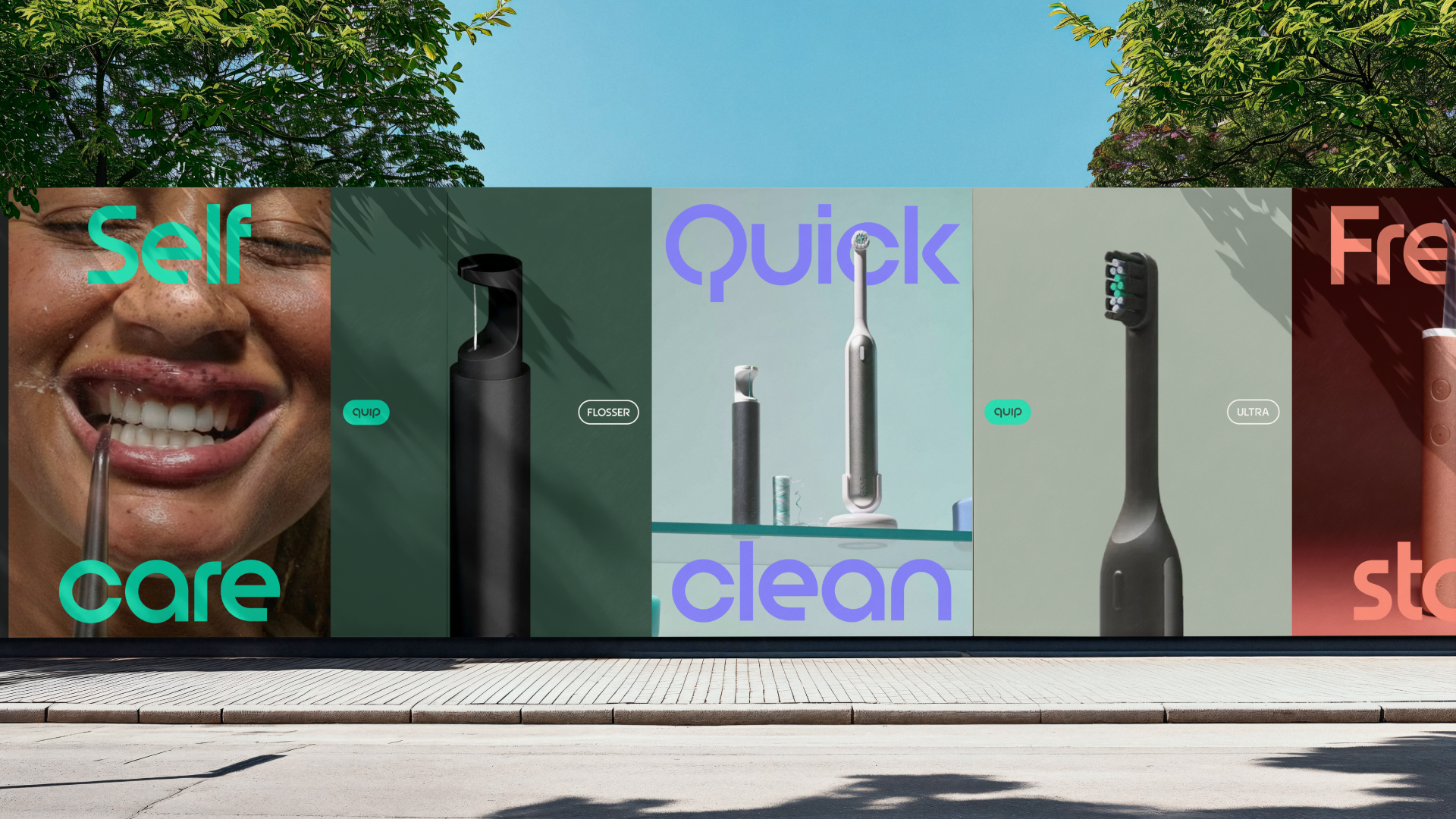 quip center brand identity wordmark logo typography bpo review billboards