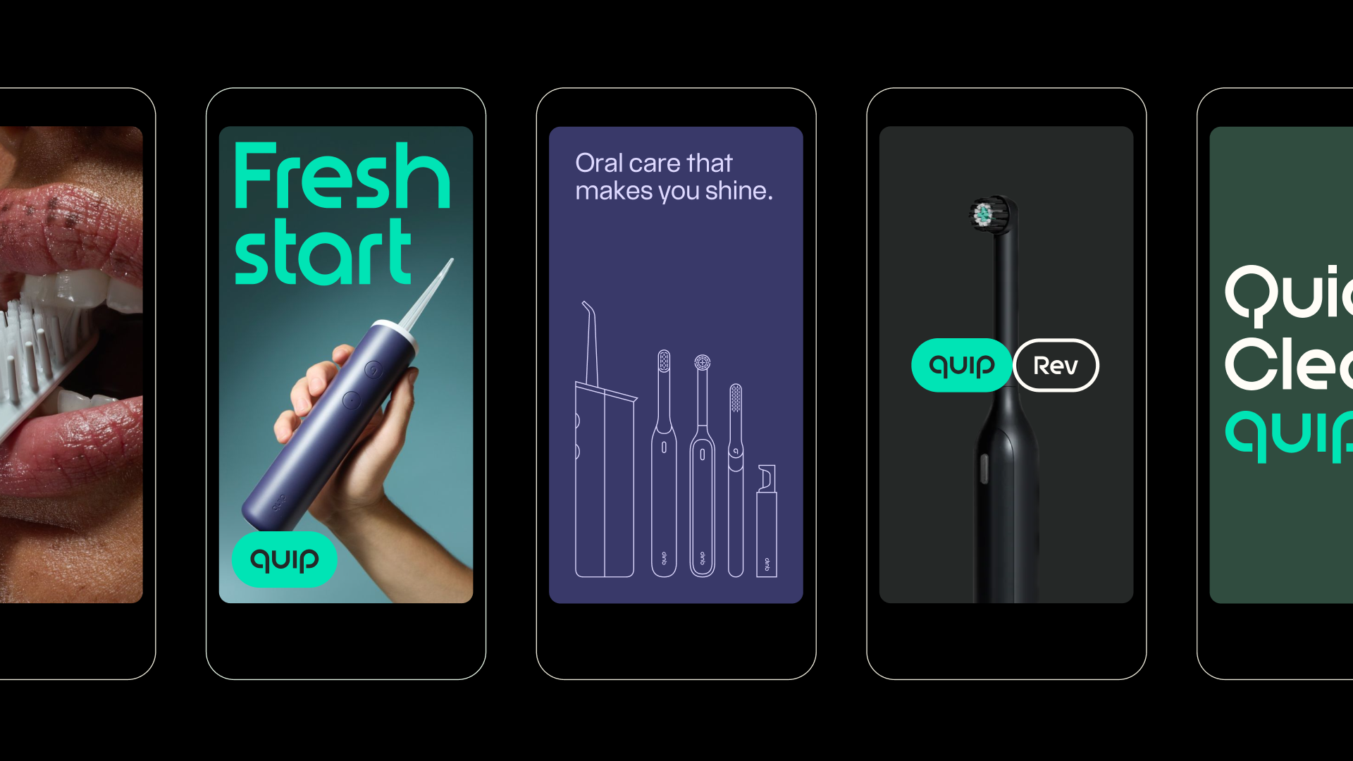 quip center brand identity wordmark logo typography bpo review packaging